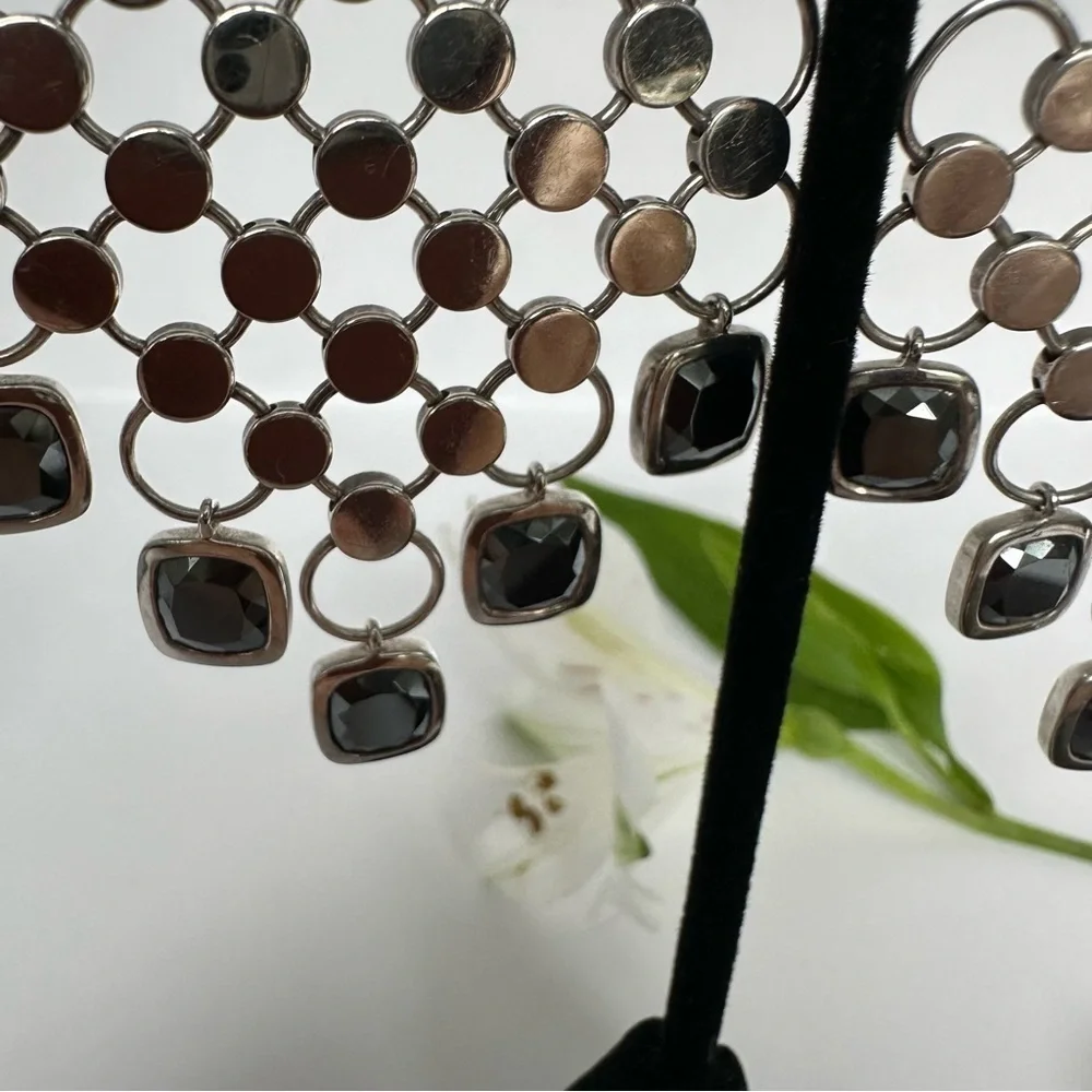 John Hardy Hematite Batu Diagonal Square Chandelier Earrings